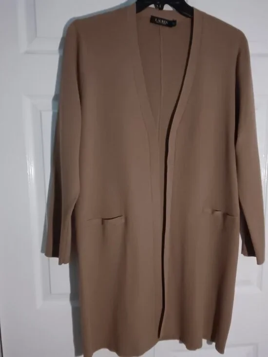 Lauren Ralph Lauren Cotton-Blend Cardigan and Cotton Satin Shirt - Picture 2 of 11